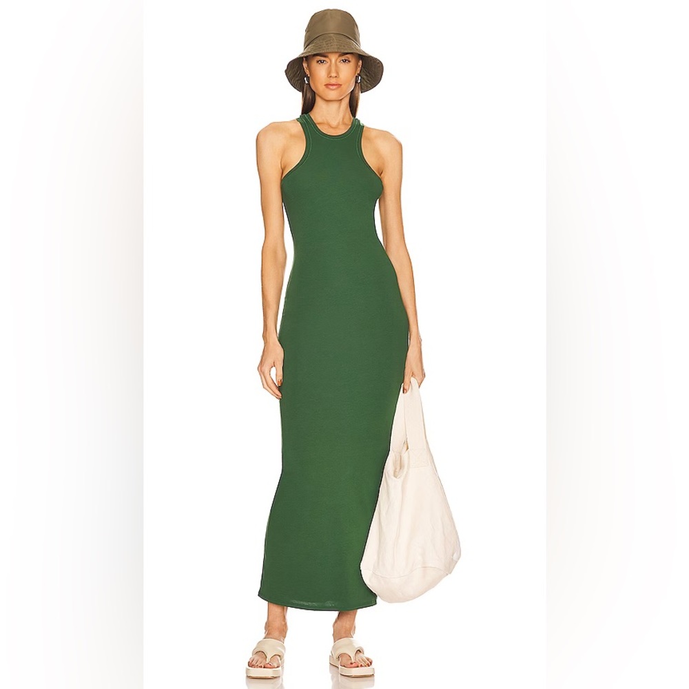 Helsa Jersey Double Halter Long Dress in Forest Medium